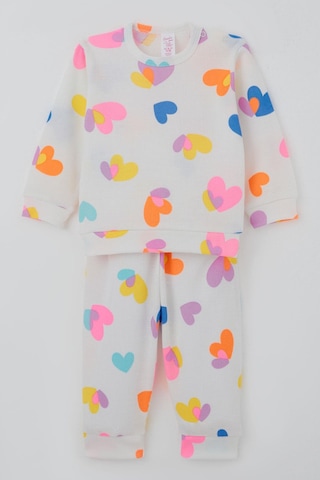 Breeze Kız Bebek Pijama Takımı Omuzdan Patlı Renkli Kalp Desenli 4 Ay-1 Yaş, Beyaz Beyaz
