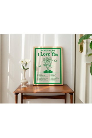 Seni Seviyorum Duvarı, Olumlu Olumlamalar, Yeşil, Retro Duvar Dekoru