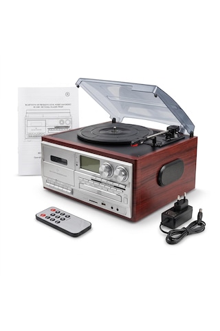 Knstar Kn-110 Klasik Pikap Bluetooth 5.0 Cd Kaset Usb/sd Fm Radyo Dahili Hoparlörlü Nostaljik Müzik Çalar Ahşap Kahverengi