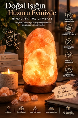 Himalaya Tuz Lambası 2-3 Kg Doğal Kaya Tuzu Gece Lambası Dekoratif Ahşap Tabanlı