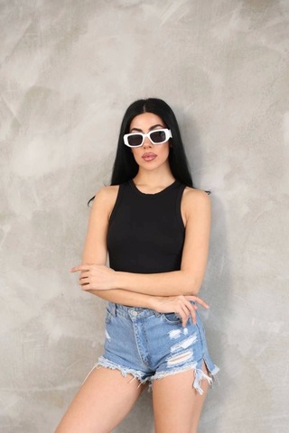 Gülsüm Aydın Kolsuz Badi Bluz - Siyah Siyah