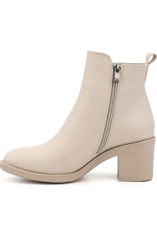 Gönderi R Bej Çift Fermuarlı Kalın Topuklu Bot Bej