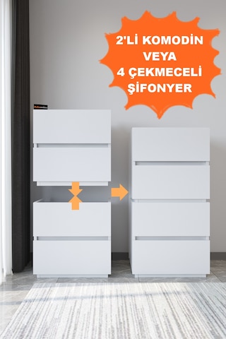 Ae-2034 Galata 4 Çekmeceli Patentli Beyaz Şifonyer Yatak Odası Be