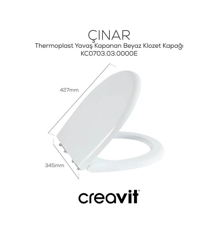 Creavit Pitta Alttan Çıkışlı Klozet + Rezervuar + İç Takım + Çınar Tp Yavaş Kapanan Kapak 4 'lü Set Beyaz