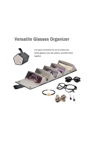 Xiyyadms Geniş 5 Bölmeli Güneş Gözlüğü Saklama Kutusu, Çoklu Gözlük Taşıma, Siyah, Katlanabilir, Seyahat Ve Ev Kullanıma Uygun Siyah