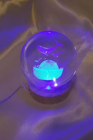 Yunus 3d Led Işık Cam Küre Tek Renk Gece Lambası Mega Boy Çok Renkli