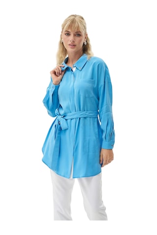 Kayra Yakası Kuş Gözü Detaylı Rayon Tunik Gök Mavi