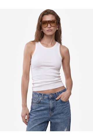 Koton Pamuklu Kaşkorse Slim Fit Kolsuz Bisiklet Yaka Fitilli Atlet Ekru 7wak10011ek