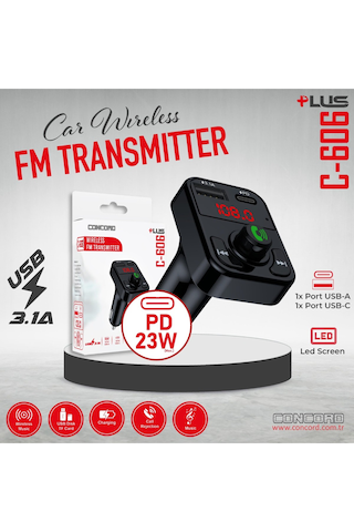 Bluetooth Araç Kiti Fm Transmitter Mp3 Sd Kart Flash Bellek Çakmaklık Girişi Pd 23w Hızlı Şarj 3.1a