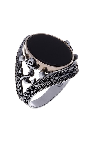 Nagiss 925 Ayar Gümüş Oniks Taşlı Çapa Detaylı Erkek Yüzük