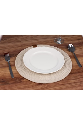 Krem Hasır Supla Amerikan Servis Şık Çeyiz Takımı Örgü Sunum Tabak Altlığı Krem