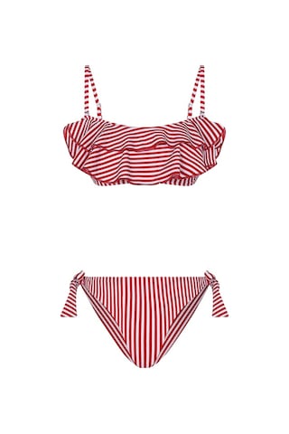 Bonesta Payee Volanlı Straplez Kırmızı Bikini Takımı Kırmızı