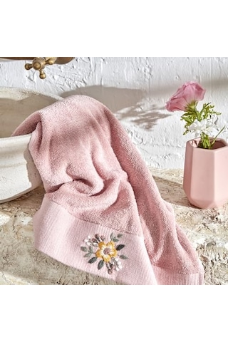 Comfort Touch Nakışlı %100 Pamuk Havlu Pudra 30x50 Cm Çok Renkli