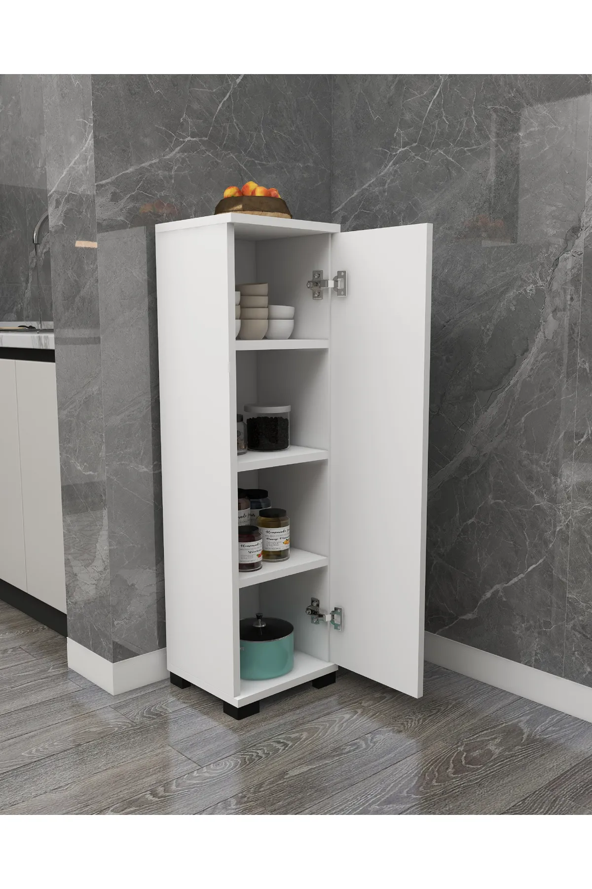 Irmak Dünyası Çok Amaçlı Tek Kapaklı Mini Dolap Erzak Dolabı Banyo Dolabı Sade Beyaz