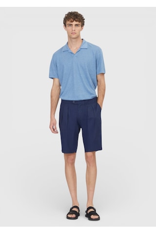 Ramsey Lacivert Düz Dokuma Carrot Fit Casual %100 Keten Bermuda