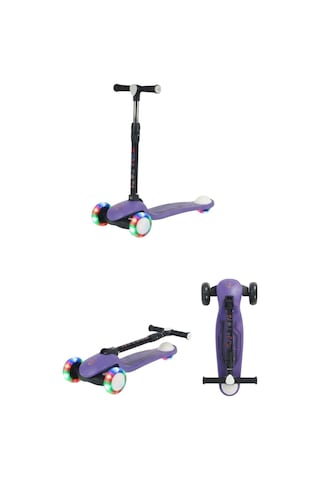Scooter Pro Katlanabilir 3tekerli Led Işıklı 3kademeli Direksiyon 50kğ Taşıma Kapasiteli 3+yaş Mor