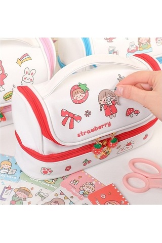 Geniş Kapasiteli Çift Bölmeli Şık Ve Dayanıklı Okul Ve Ofis Kalem Kutusu Beyaz