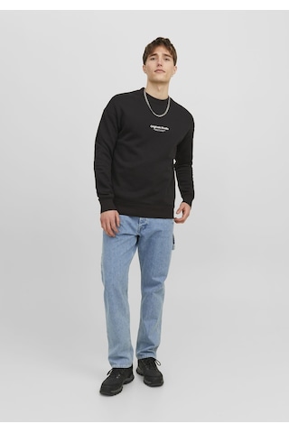 Jack & Jones Bisiklet Yaka Göğüs Baskılı Sweatshirt - Vesterbro 12241694 Black Siyah