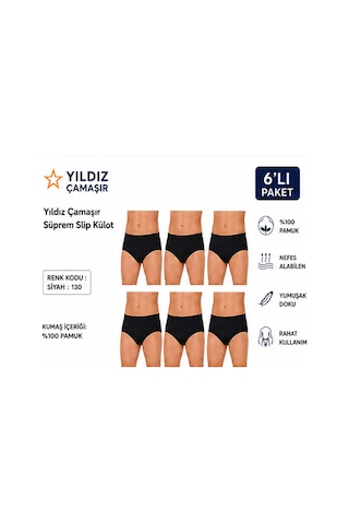 Yıldız Çamaşır Erkek Süprem Slip Külot 03-130-131 - 6 Adet Siyah