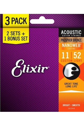 Elixir 16544 Nanoweb Bronze Akustik Gitar Teli 11-52 Elixir 16544 Nanoweb Bronze Akustik Gitar Teli 11-52