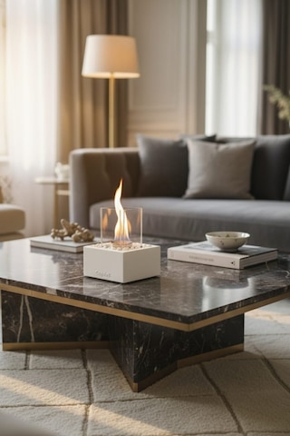 Quadrata Beyaz Biyoetanol Masaüstü Şömine - 1 Lt Yakıt Ve Dekoratif Taş Hediye