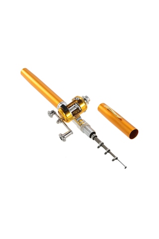 Dianziye Alüminyum Fiberglas Mini Balıkçılık Seti - Kalem Tipi Olta + Makara + İp + Yem Kutusu, 99cm Uzunluk, 1kg Yük Kapasitesi Altın