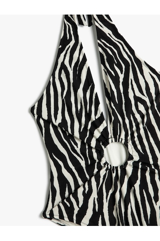 Koton Halter Yaka Mayo Zebra Desenli Derin V Yaka Pencere Detaylı Siyah Çizgili 4sak20110mm Siyah