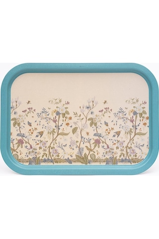 Flora Desenli Büyük Metal Tepsi, 28,5 X 40 Cm Desenli