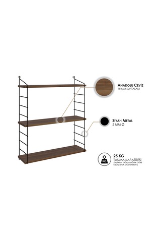 Decormet Armoni Raf Seti 3 Raflı 200 720 Ceviz Ceviz