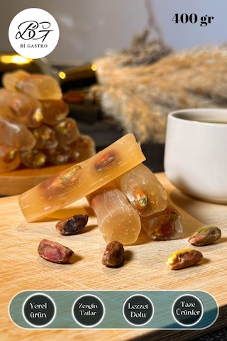 Sade Fıstıklı Çifte Kavrulmuş Fitil Lokum - Türk Lokumu - 400 Gr