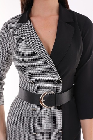 Etselements Kadın Düğme Ve Kemer Detaylı Kazayağı Ofis Elbise Siyah