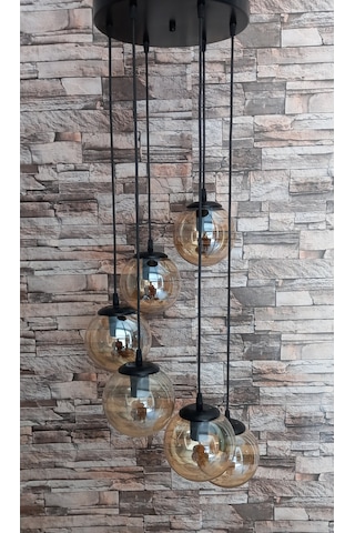 6 Lı Glob Cam Sarkıt Avize Altın - Siyah