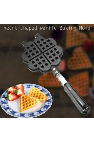Padalink Ev Mutfak İçin Kaliteli Alüminyum Kalp Şekilli Waffle Pişirme Kalıbı, Anti Yapışkan Zeminli, Gaz Ocağı Uyumlu, Kolay Temizlenir, Evde Lezzetli Kahvaltılar Gri