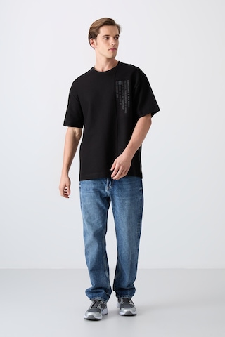 Tommy Life Siyah Pamuklu Kalın Yüzeyi Dokulu Oversize Fit Baskılı Erkek T-shirt - 88338 001