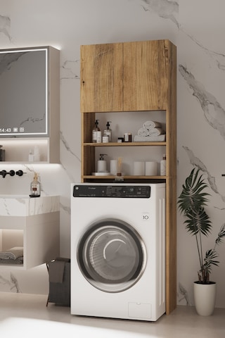 Plato Çamaşır Makinesi Dolabı 4 Raflı 2 Kapaklı Çamaşır Makinesi Dolabı Banyo Dolabı Atlantik Çam