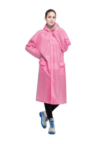 Moda Yetişkin Hafif Şeffaf Buzlu Cepli Yağmurluk Pembe