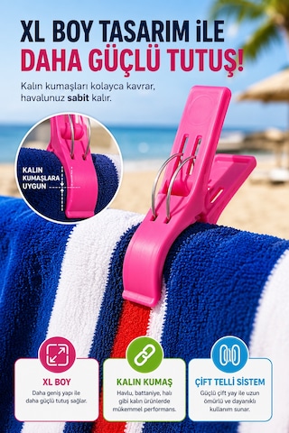 2'li Set Xl Boy Şezlong Mandalı Çift Telli Plaj Havlusu Halı Battaniye Çamaşır Mandalı Karışık Renk Renkli