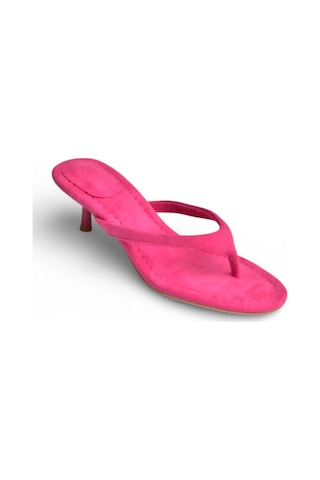 Fox Shoes Y518342802 Fuşya Süet Parmak Arası Kısa Topuklu Kadın Terlik Fuşya
