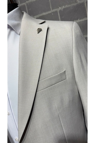 Dupont Classics Dupont Slim Fit Mono Yaka 6 Drop Yarım Astar Çift Yırtmaç 2'li Takım Elbise Krem
