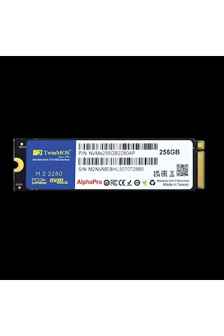 Twinmos Nvme256gb2280ap, Alphapro, 256gb, 3600-3250mb/s, Gen3, Nvme Pcıe M.2 2280, Ssd, Tlc, 3dnand