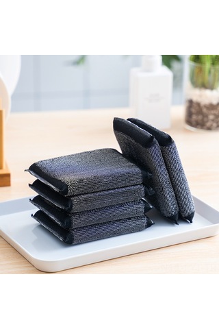 Youtek Siyah Çift Yönlü Temizleme Bloku - Çelik Teli Ve Sponge İle Zor Lekelerden Kurtul, Tencere/bardak Temizliği İçin Güçlü Aracı Siyah