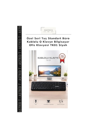 Özel Seri Tuş Standart Büro Kablolu Q Klavye Bilgisayar Ofis Klavyesi Tk01 Siyah