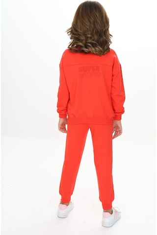 Toontoy Kids Toontoy Kız Çocuk 2'li Takım Dik Yaka Fermuarlı Cepli Sweatshirt & Beli Paçası Ribanalı Jogger Eşofman Altı - 2 İplik Nar Çiçeği