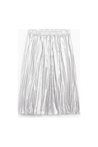 Saten Pileli Kız Çocuk Etek Gri