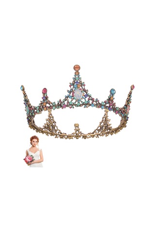 Tam Rhinestone Ayar Ayar Taç Düğün Tiara Doğum Günü Partisi Yetişkin Töreni İçin Büyük Yuvarlak Hafif Düğün Taç Çok Renkli