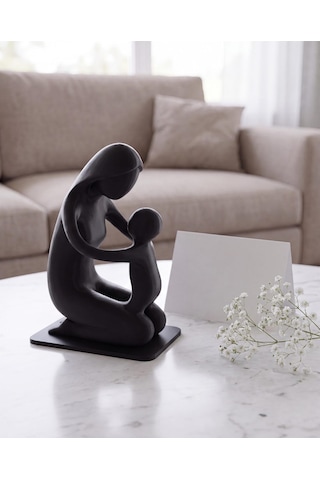 Anne Çocuk Bağı Biblosu Modern Soyut Aile Heykeli Siyah 15 Cm Salon Kitaplık Masa Üstü Dekoratif Obje Anneler Günü Yeni Anne Hediyesi 15cm