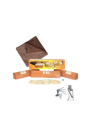 Okey Takımı Set - Kervan Ahşap Ağaç Okey + Masa Örtüsü + Kıskaç