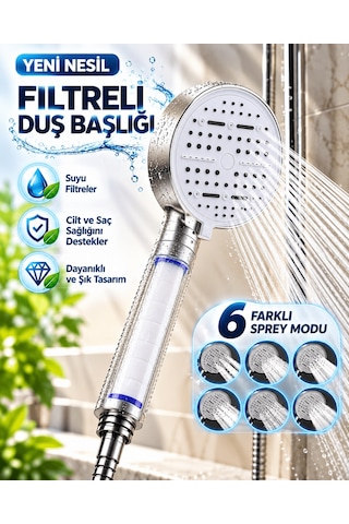 6 Modlu Filtreli Duş Başlığı Büyük Panel Su Tasarruflu Çok Fonksiyonlu Beyaz Duş Başlığı Renkli