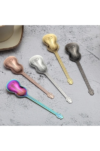 Dancemonkey Paslanmaz Çelik Küçük Enstrüman Şekli Kaşık Kahve Kaşığı Ahşap