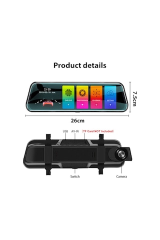 Gebibd 10 Hd 1080p Çift Lens Araç İçi Kamera, Gece Görüşü, Ön Ve Arka Ters Kamera